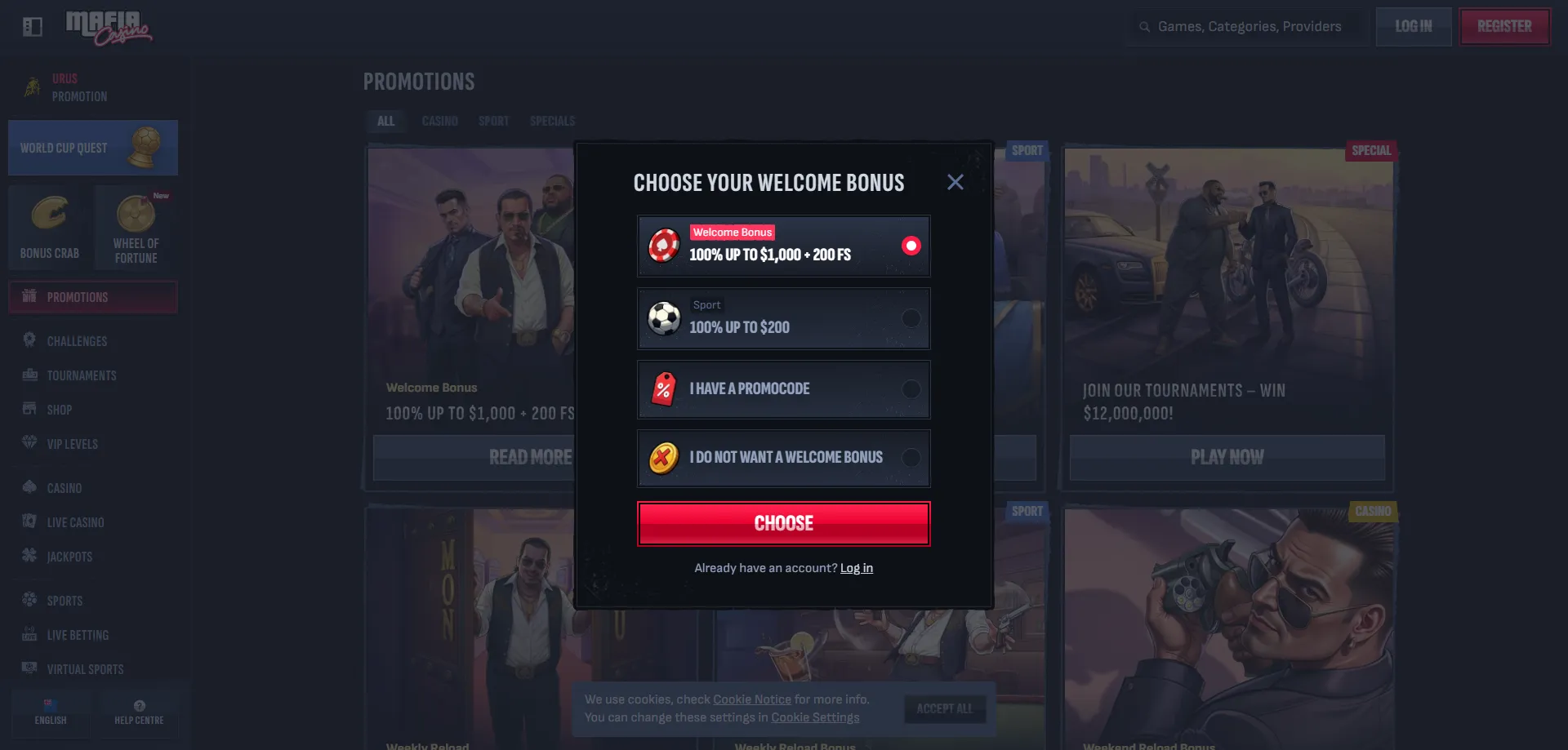 Mafia Casino NZ registration page &mdash; quick sign-up process